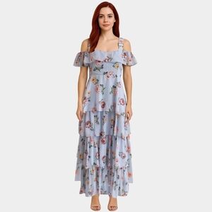 Walter Baker Size S, Light Blue Floral Tiered Maxi Dress
